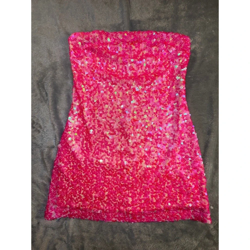 Show Me Your Mumu Sequin Mini On My Way Dress Small Hot Pink Strapless Hoco - Picture 12 of 16